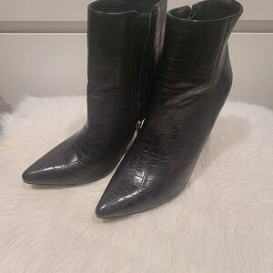 Black Crocodile-Embossed Ankle Boots
